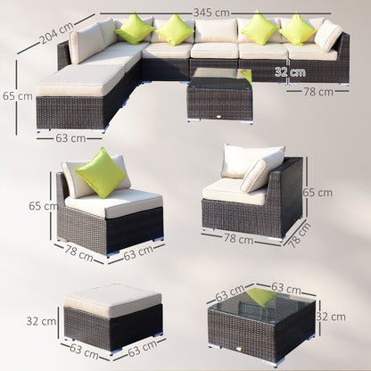 8 Piece Rattan Corner Sofa Set with Wide & Deep Seat, Assembled Aluminium PE Rattan Garden Furniture Set with Thick Cushions