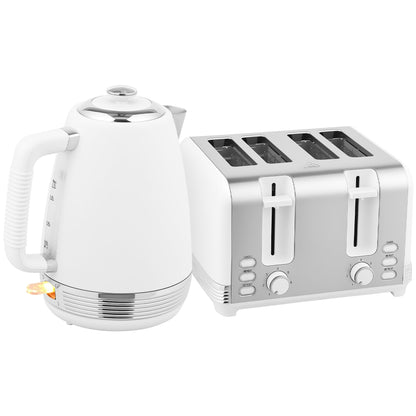 Stainless Steel Panel Kettle and Toaster Set - White