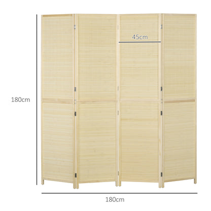 Room Divider, Freestanding Privacy Screen, 4 Panel Folding, 180 x 180cm, Natural