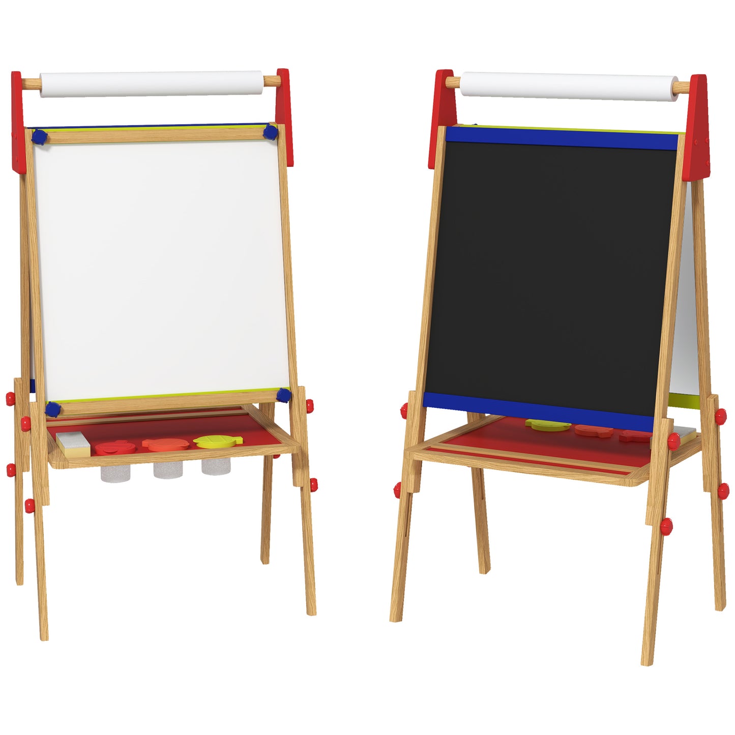 3-in-1 Wooden Kids Easel with Paper Roll, Whiteboard, Chalkboard, Painting Accessories