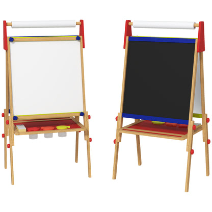 3-in-1 Wooden Kids Easel with Paper Roll, Whiteboard, Chalkboard, Painting Accessories