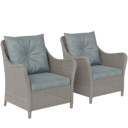 Rattan Garden Chairs Set of 2, Outdoor Rattan Chairs with Cushions, Armrests and High Back