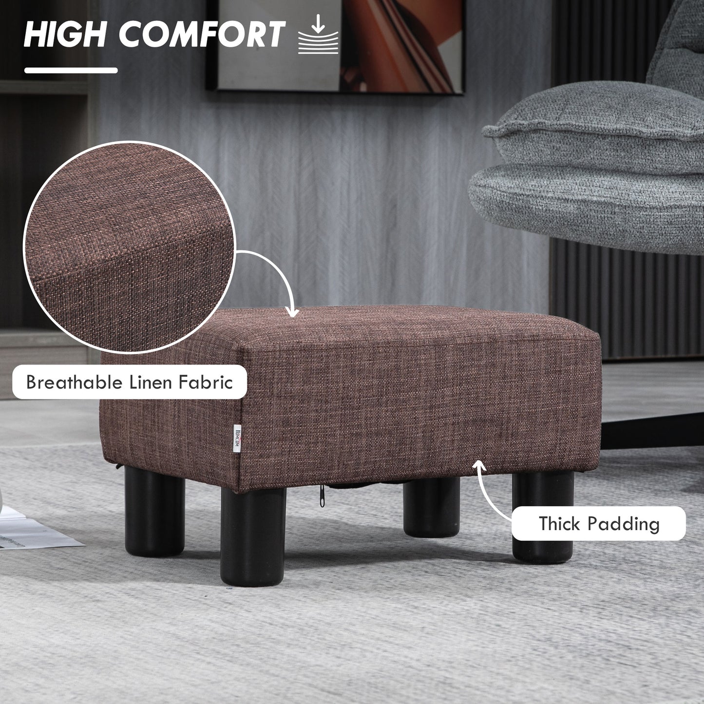 Linen Fabric Footstool Ottoman Cube with 4 Plastic Legs, Brown