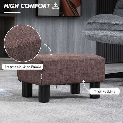 Linen Fabric Footstool Ottoman Cube with 4 Plastic Legs, Brown