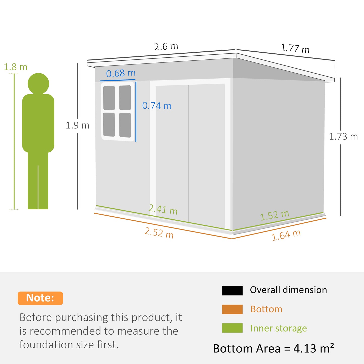 8.5 x 6ft Storage Shed Galvanised Steel Garden Shed, Metal Shed with Foundation Kit, Window