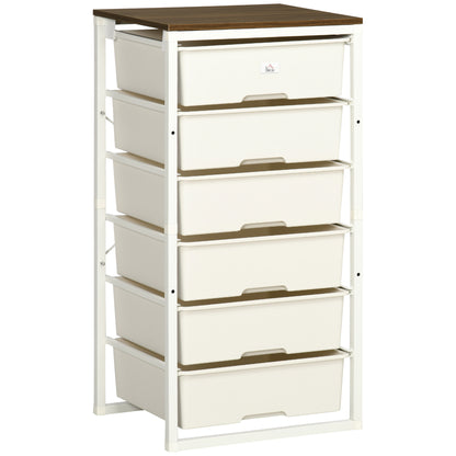 Bedroom Chest of Drawers, 6-Drawer Dresser, Tall Storage Drawer Unit with Steel Frame for Living Room, White