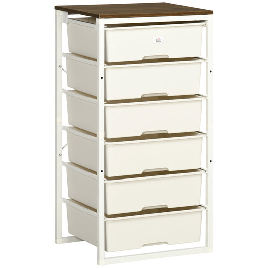Bedroom Chest of Drawers, 6-Drawer Dresser, Tall Storage Drawer Unit with Steel Frame for Living Room, White