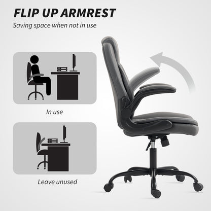 Faux Leather Office Chair. with Flip-Up Armrests - Charcoal Grey