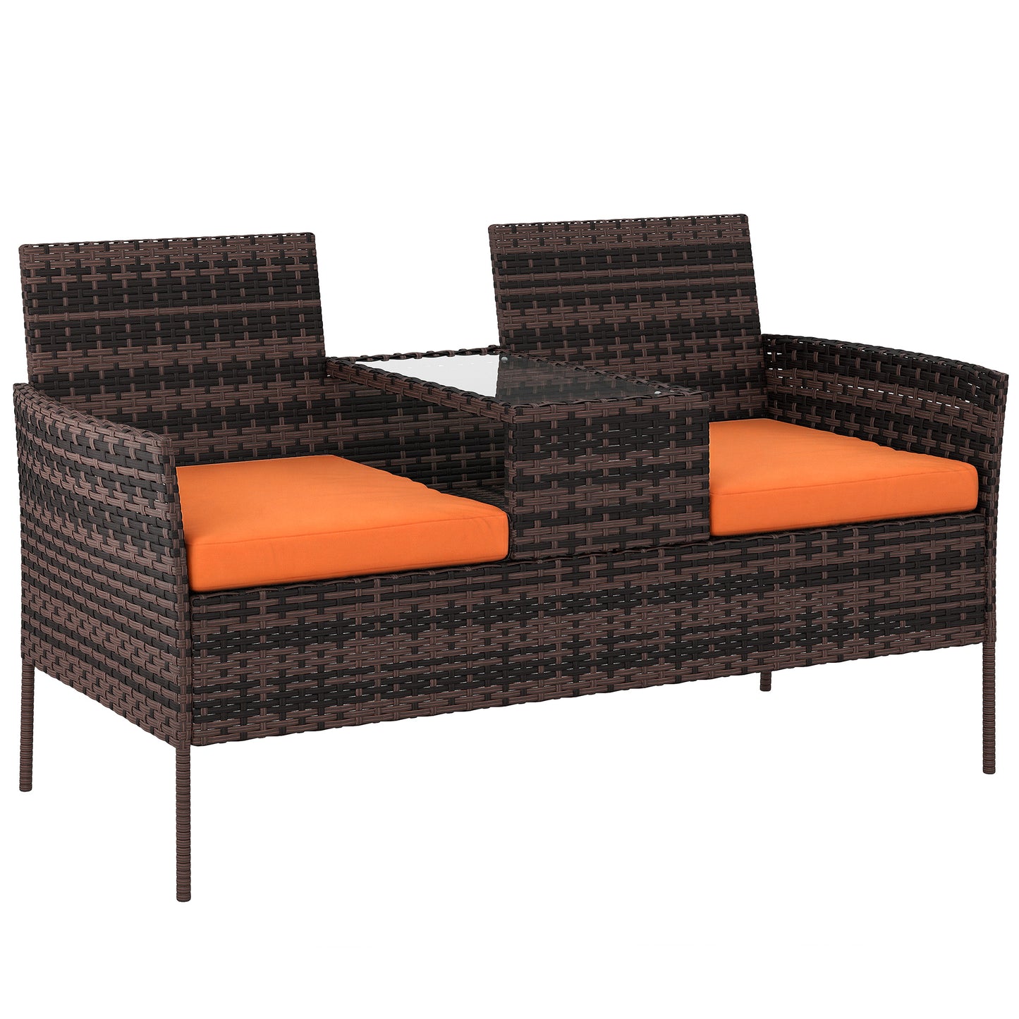 Two-Seat Rattan Chair, with Middle Table - Orange