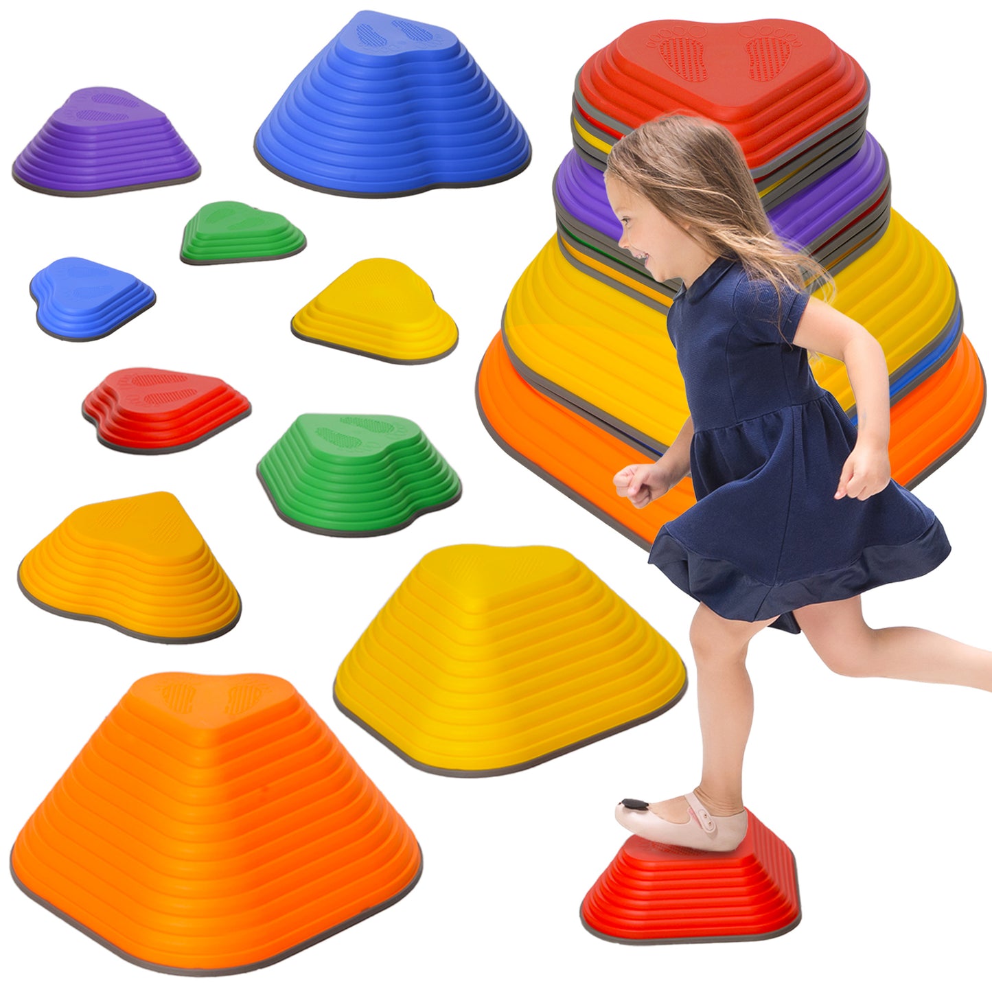 11-Piece Heart-Shaped Kids Balance Stepping Stones and Motor Skills, Multicoloured