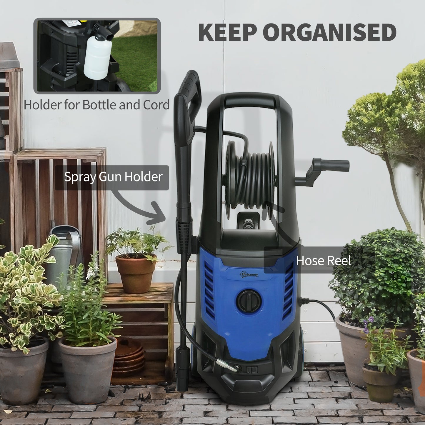 2200W High Pressure Washer, 170 Bar Pressure Washer with Adjustable Nozzle and 6M Hose, 32W x 32D x 80H cm Blue