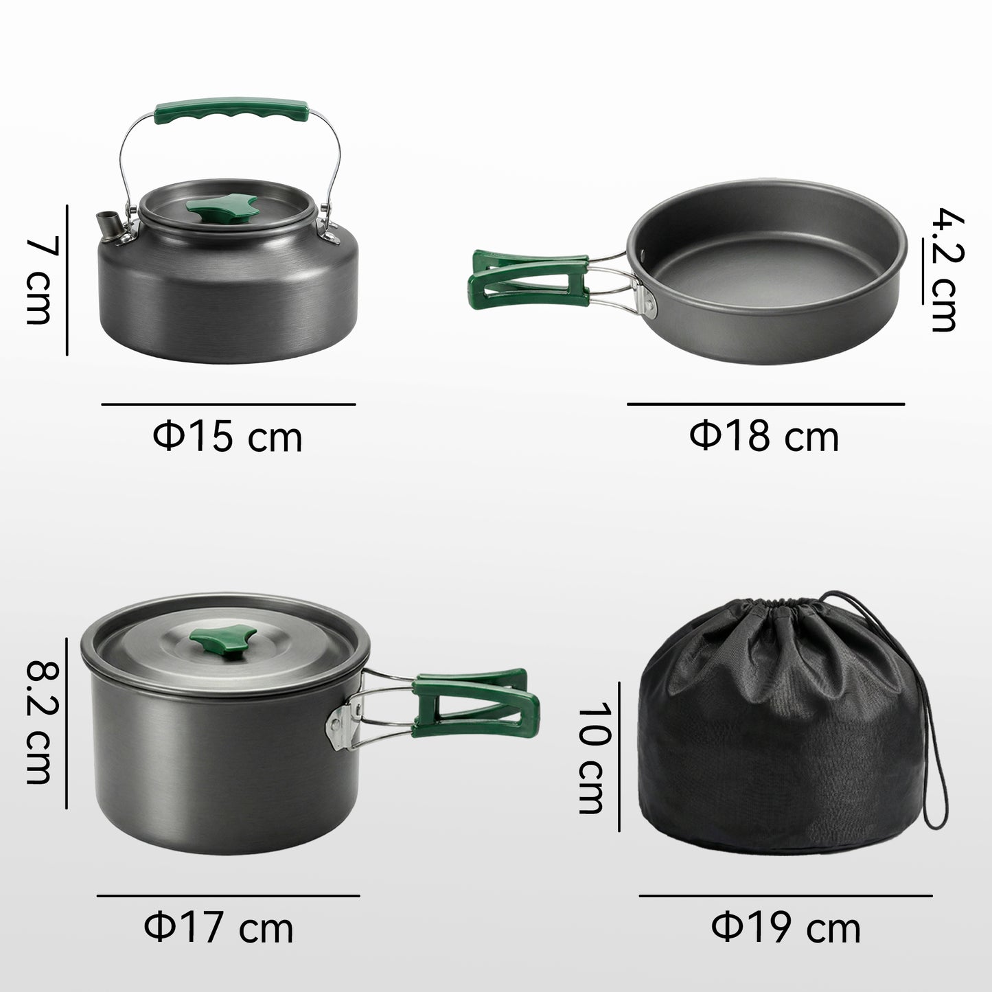 Camping Cookware Set for 2-3 People, Ultralight Aluminium Camping Cooking Kit with Anti-Scald Handles, Grey