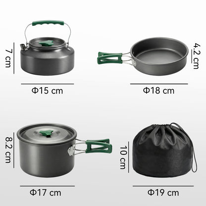 Camping Cookware Set for 2-3 People, Ultralight Aluminium Camping Cooking Kit with Anti-Scald Handles, Grey