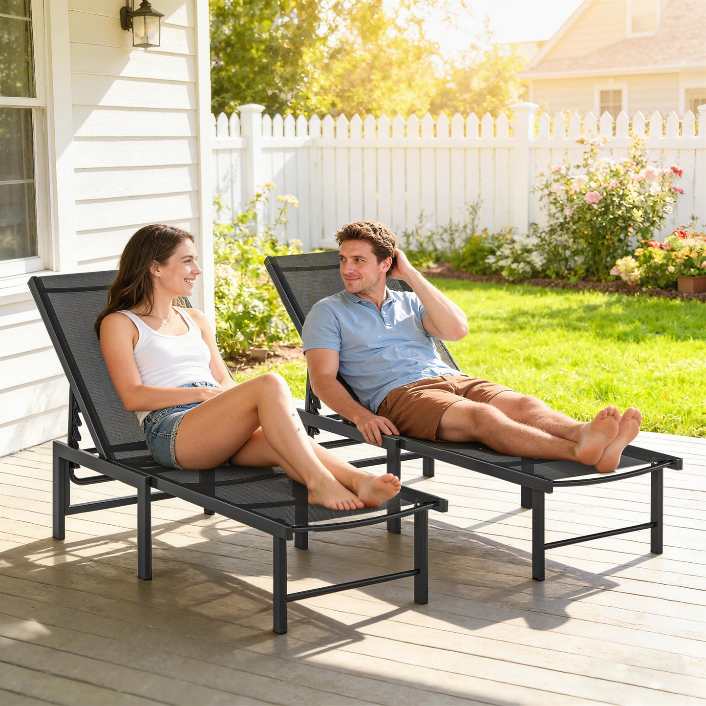 Set of Two Reclining Sun Loungers - Black
