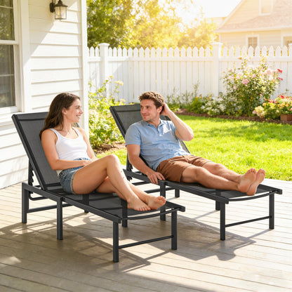 Set of Two Reclining Sun Loungers - Black