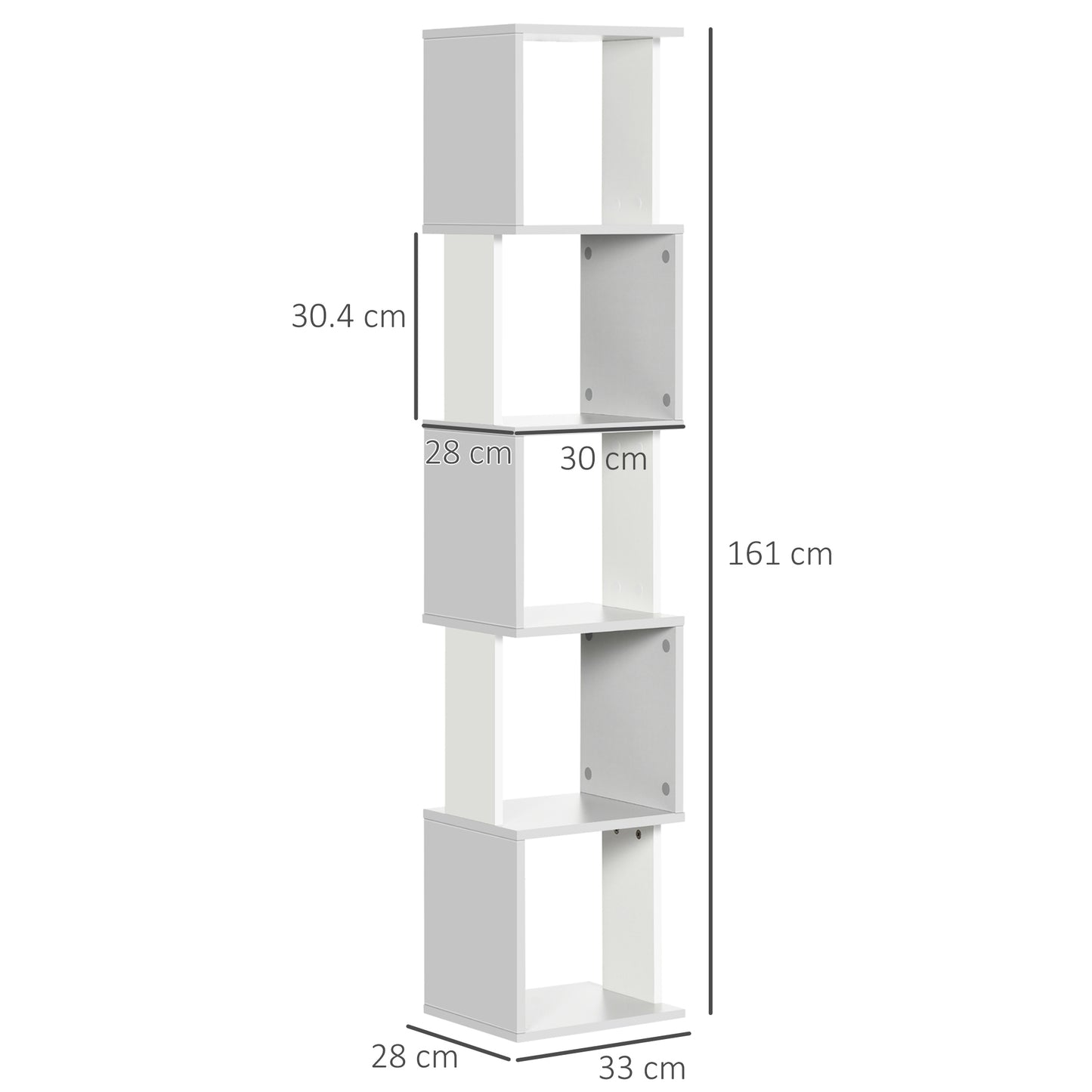Modern 5-Tier Bookshelf, Freestanding Bookcase Storage Shelving for Living Room Home Office Study, White and Light Grey