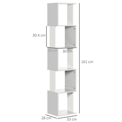 Modern 5-Tier Bookshelf, Freestanding Bookcase Storage Shelving for Living Room Home Office Study, White and Light Grey