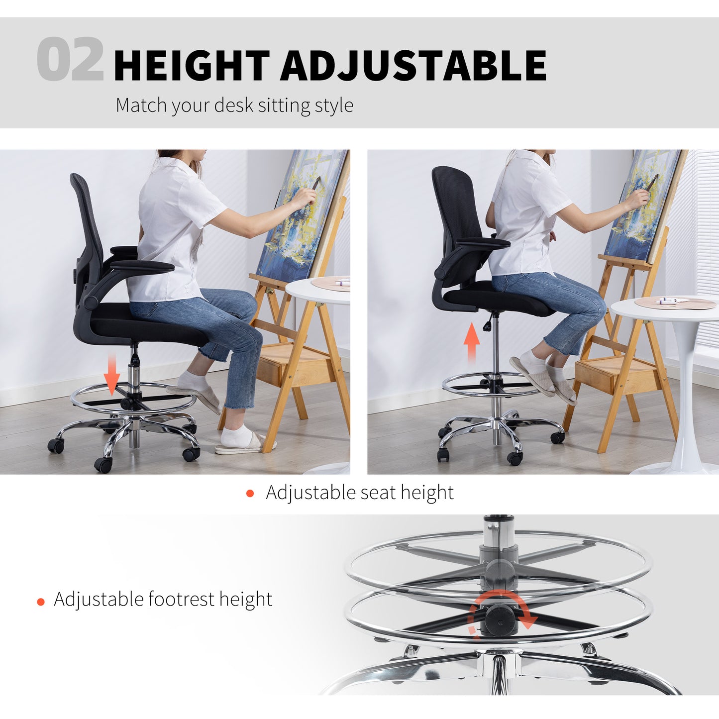 Draughtsman Chair, with Adjustable Lumbar - Black