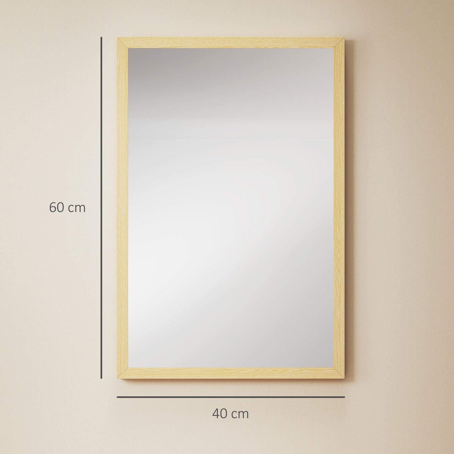 Wall Bathroom Mirror, 60 x 40 cm Wall-Mounted Mirror for Living Room, Bedroom, Hallway, Natural Wood Finish