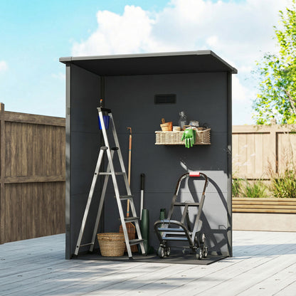 5' x 3' Garden Shed with Floor, Outdoor Storage Shed with Lockable Door, Window and Vent, Dark Grey