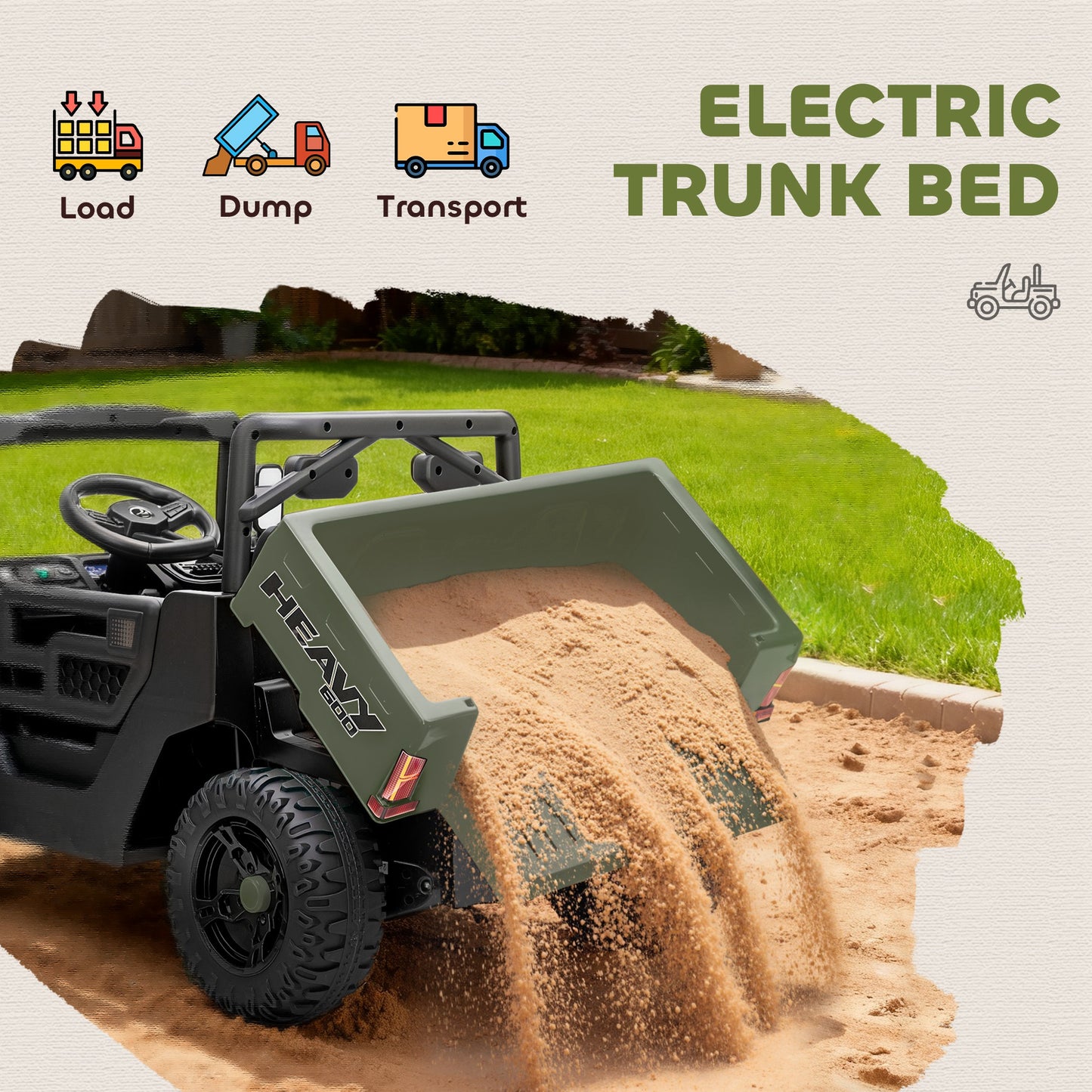 Kids Ride on Car, 12V Electric Kids UTV with Electric Dump Bed, 4-Wheel Suspension for 3-8 Years, Green