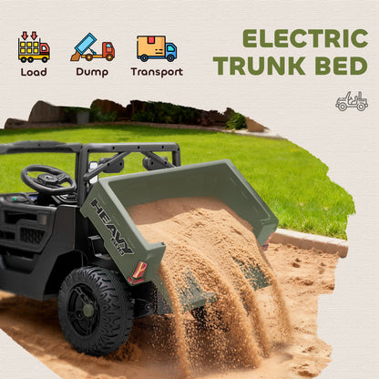 Kids Ride on Car, 12V Electric Kids UTV with Electric Dump Bed, 4-Wheel Suspension for 3-8 Years, Green