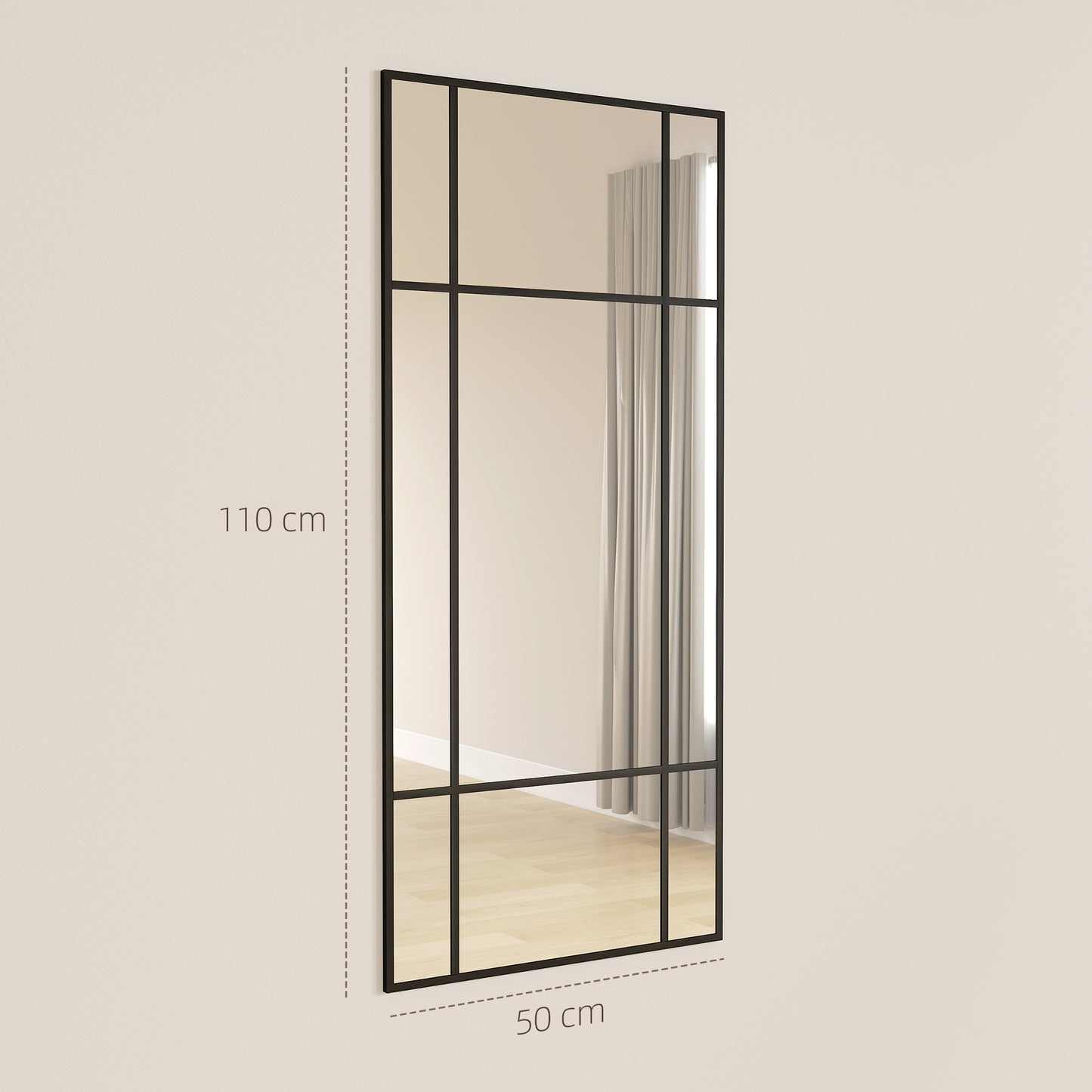 Decorative Grid Wall Mirror, with Back Hooks - Black