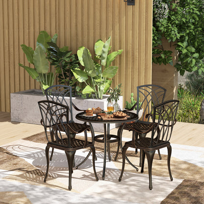 5 Pieces Garden Dining Set for 4, Cast Aluminium Outdoor Dining Set with 4 Armchairs and Round Dining Table with Parasol Hole