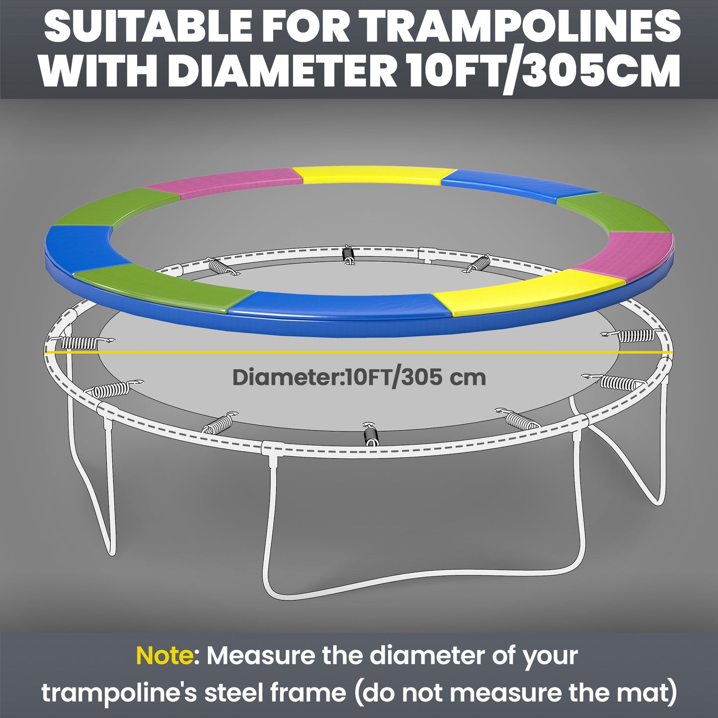 10FT Trampoline Spring Cover, Plastic Trampoline Pad Replacement with Elastic Cord, Waterproof