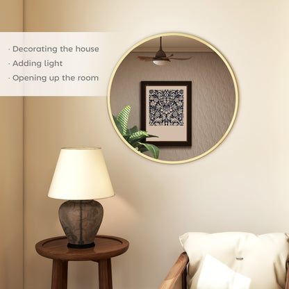 61cm Decorative Wall Mirror for Bedroom Living Room, Modern Round Bathroom Mirror for Home Decor, Gold Tone