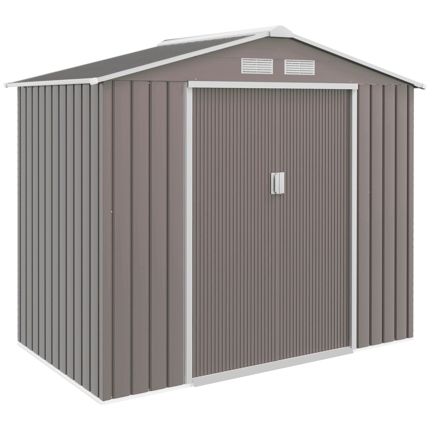 7ft x 4ft Lockable Garden Metal Storage Shed Storage Roofed Tool Metal Shed w/ Air Vents Steel Grey