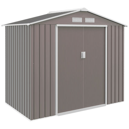 7ft x 4ft Lockable Garden Metal Storage Shed Storage Roofed Tool Metal Shed w/ Air Vents Steel Grey