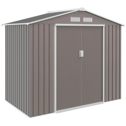 7ft x 4ft Lockable Garden Metal Storage Shed Storage Roofed Tool Metal Shed w/ Air Vents Steel Grey