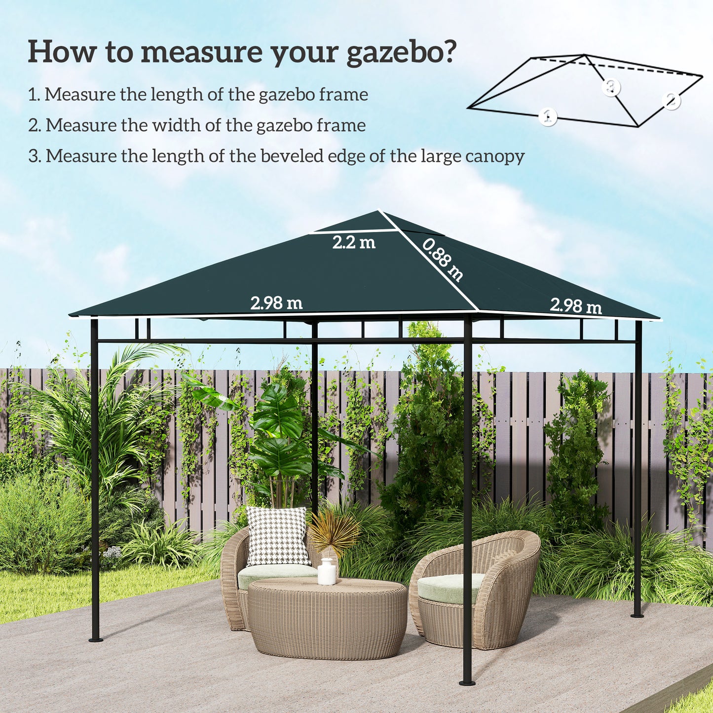 3 x 3 m Gazebo Canopy Replacement Cover, Garden Gazebo Roof Replacement, TOP COVER ONLY, Charcoal Green