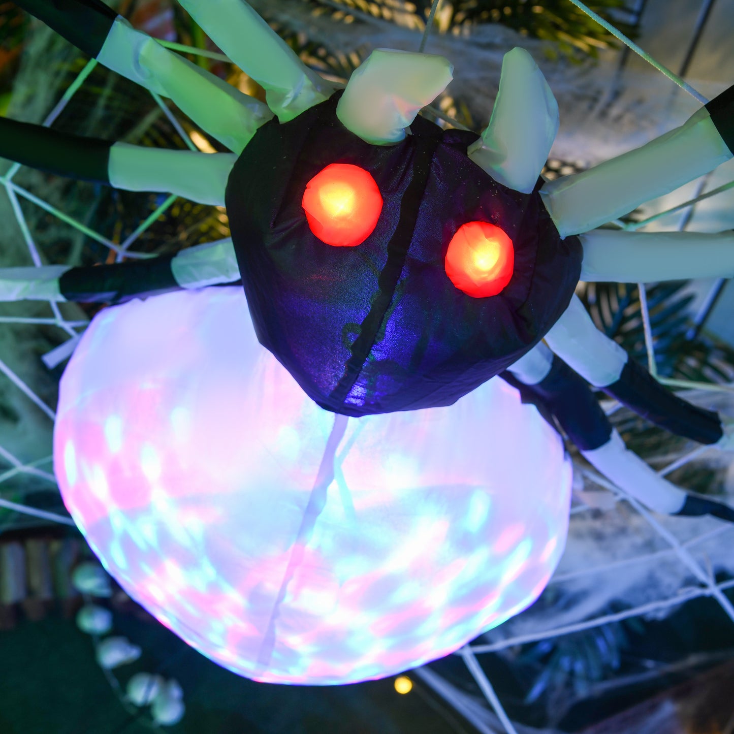 5FT Long Halloween Inflatable Spider, Hanging Giant Spider with Colourful LED Light