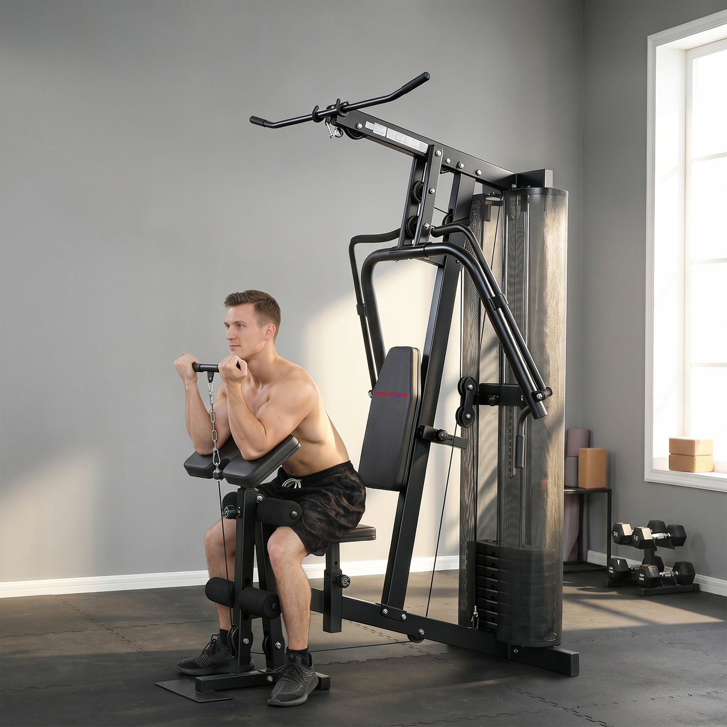 Multi Gym with Adjustable Seat and Back, All in One Home Gym Machine with 45kg Weight Stack for Full Body Strength Training
