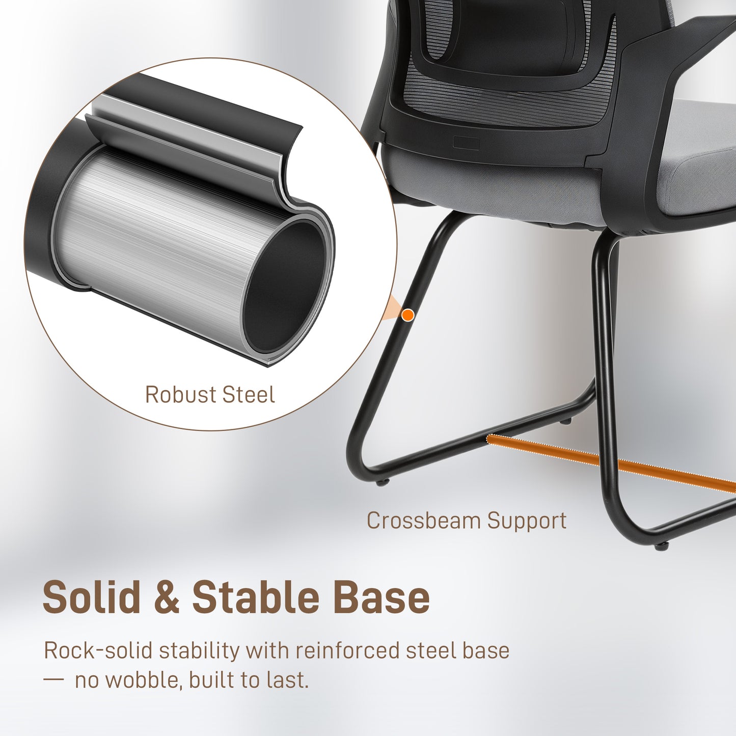 Desk Chair No Wheels, Office Chair with Mesh Back, Lumbar Support, Metal Base for Waiting Room, Conference Room, Dark Grey
