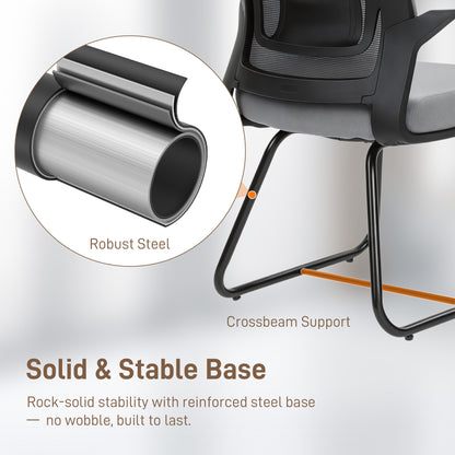Desk Chair No Wheels, Office Chair with Mesh Back, Lumbar Support, Metal Base for Waiting Room, Conference Room, Dark Grey
