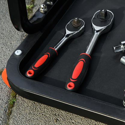 Workshop Stool, Rolling Machine Stool with 360° Swivel, Padded Seat, Tool Tray, Red