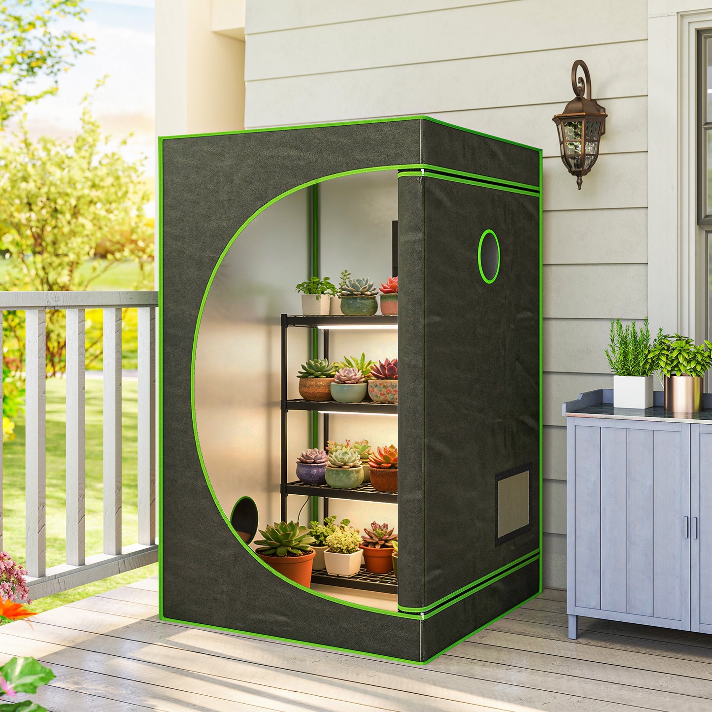 Grow Tent 120 x 120 x 200 cm, Reflective Mylar Hydroponic Growing Tent with 600D Oxford Fabric, Observation Window, Vent
