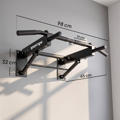 Pull Up Bar Wall Mounted Chin Up Bar with Folding Design, 3 Hooks for Resistance Bands, Supports up to 120 kg, Black