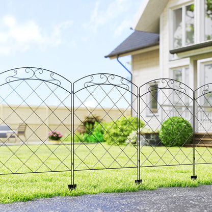 Steel Decorative Swirls Outdoor Picket Fence Panels Set of 4, Black