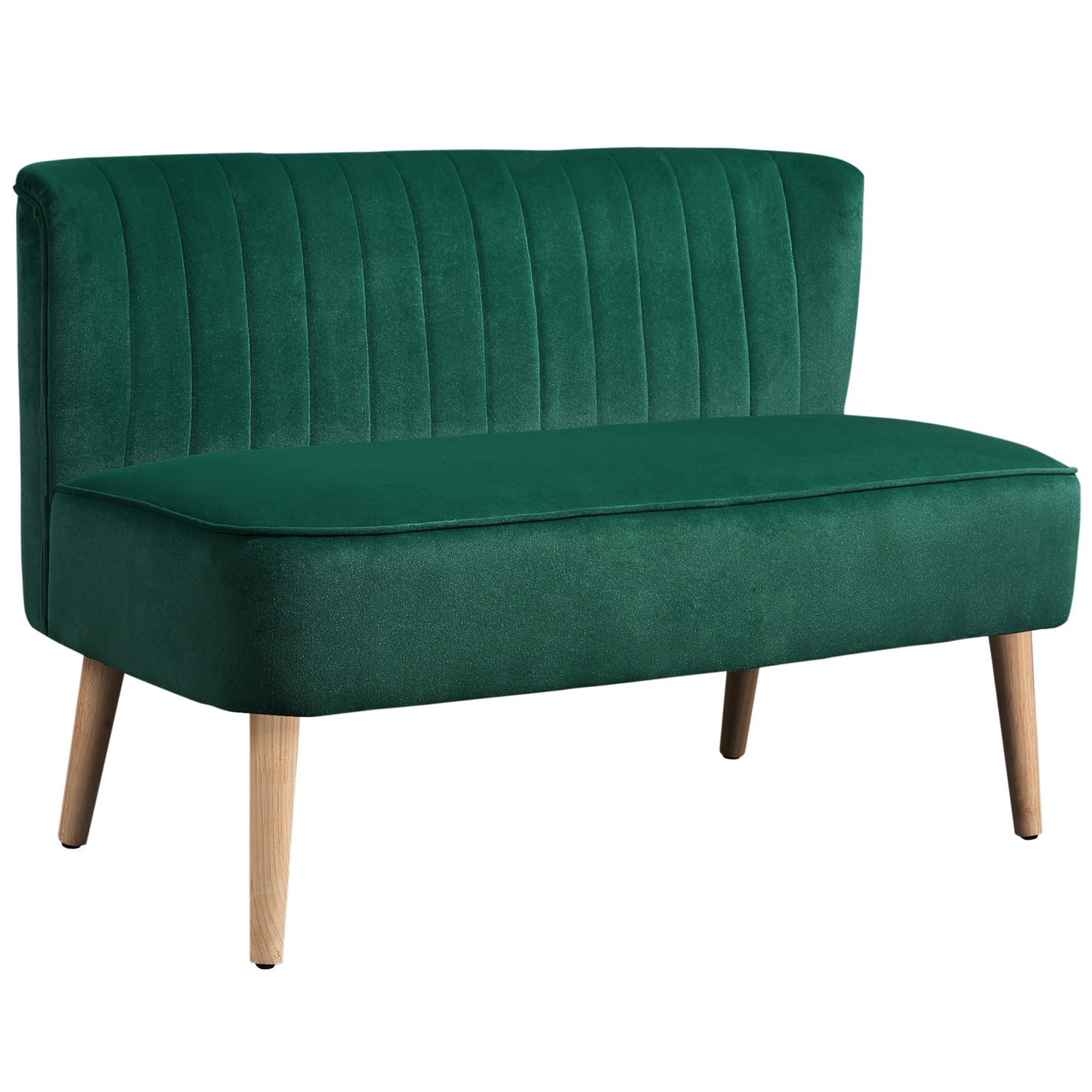 117cm Loveseat Sofa Upholstered Small 2 Seater Sofa with Thick Padded Seat and Rubber Wood Legs, Dark Green