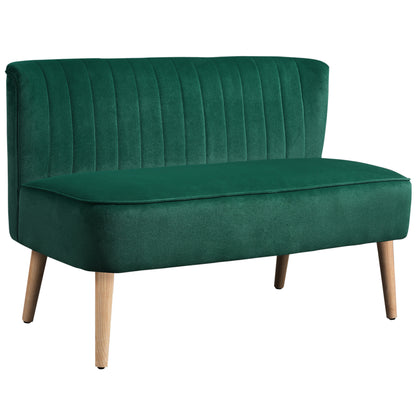 117cm Loveseat Sofa Upholstered Small 2 Seater Sofa with Thick Padded Seat and Rubber Wood Legs, Dark Green