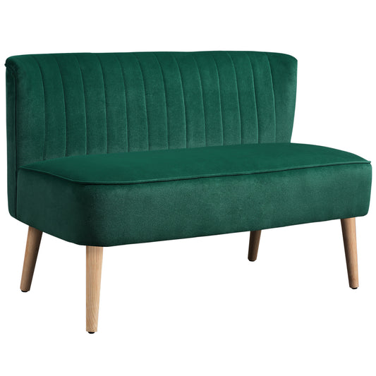 117cm Loveseat Sofa Upholstered Small 2 Seater Sofa with Thick Padded Seat and Rubber Wood Legs, Dark Green