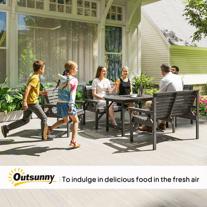 5 Piece Wooden Garden Dining Set for 6, Outdoor Conversation Set with 2 Armchairs, 2 Loveseats and Dining Table