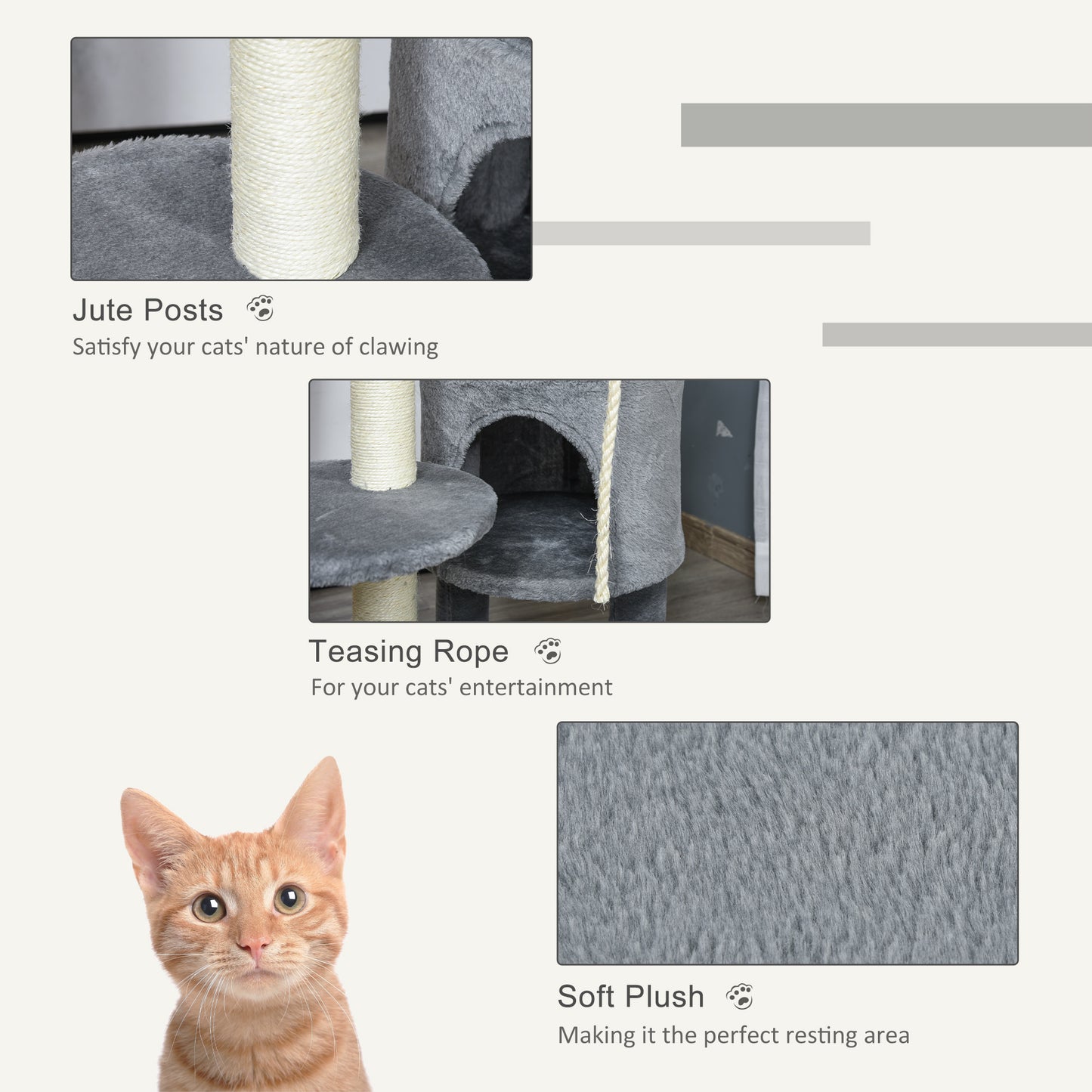 Cat Tree Tower for Indoor Cats 112cm Climbing Kitten Activity Center