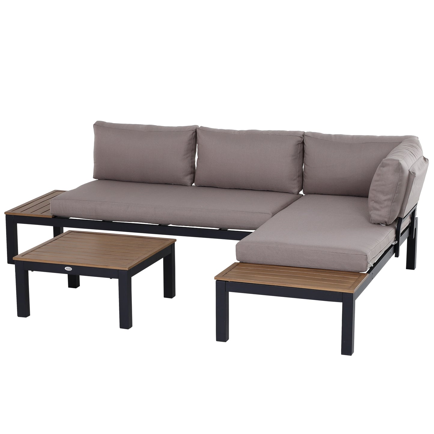 3 Pieces Garden Furniture Set, Aluminium 4 Seater Corner Sofa Set with 2 Loveseats, Black