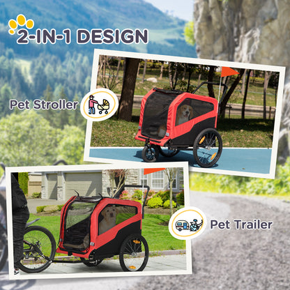 2 in 1 Dog Bike Trailer Pet Stroller for Large Dogs with Hitch, 20" Wheels, Pet Bicycle Cart Trolley Carrier for Travel, Red