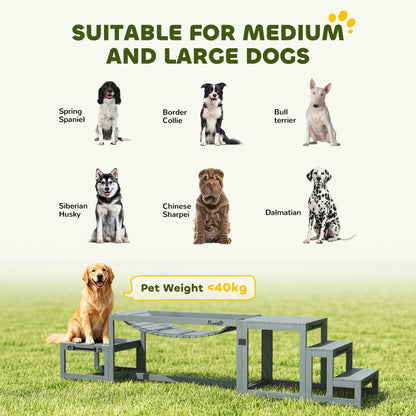 3 Pieces Wooden Dog Agility Training Equipment with Soft Bridge, Pause Platform and Pet Stair for Outdoor, Grey